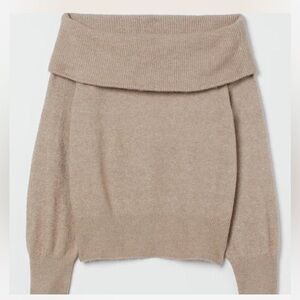 Chic Off-Shoulder Tan/Cream Sweater